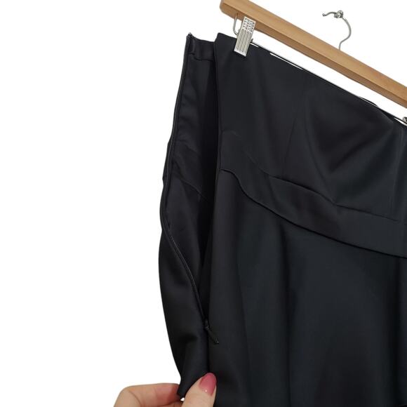 WHBM | Satin Sheen Asymmetrical Layered Strapless Side Flare Pencil Dress - Picture 4 of 7